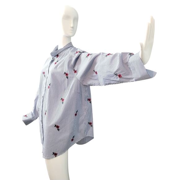Gibson Latimer Women's Size 3X Floral Embroidered Stripe Button up Casual Top - Picture 2 of 11
